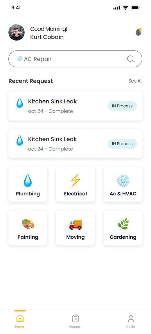 Startbildschirm der Von-A-bis-Z-App mit Suchfeld und Service-Kategorien