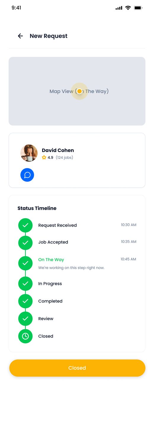 Statusverlauf eines Auftrags in der Von-A-bis-Z-App